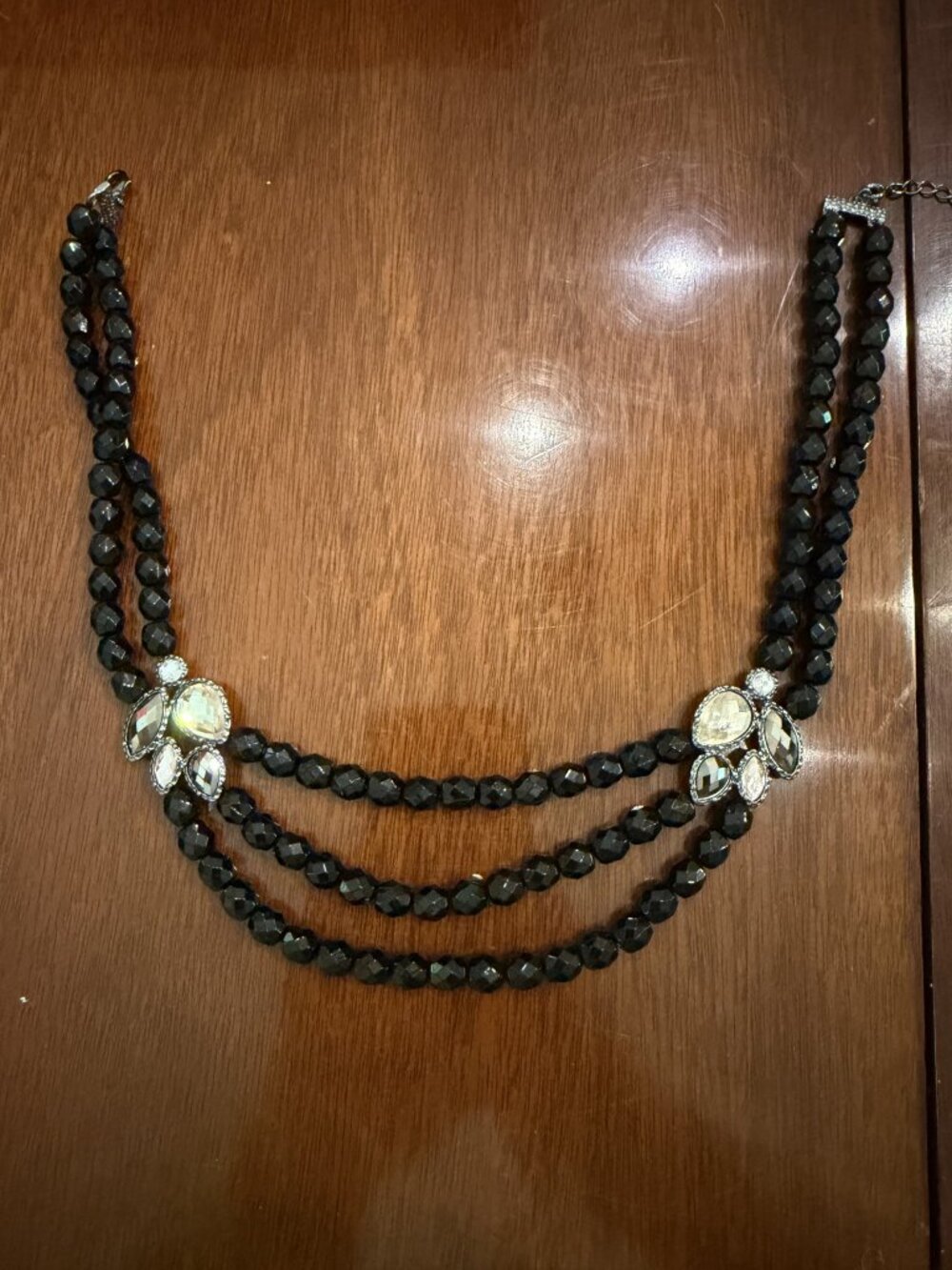 Vintage Black Faceted Bead Statement Necklace 16 Inch